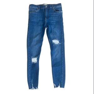 Free People Blue Distressed High Rise Skinny Jeans